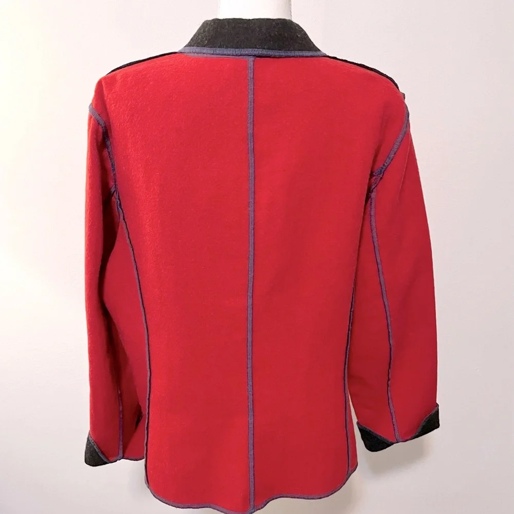 Vintage Barry Bricken Baby Alpaca & Wool Jacket Blazer. Red/Dk Blue Trim. XL